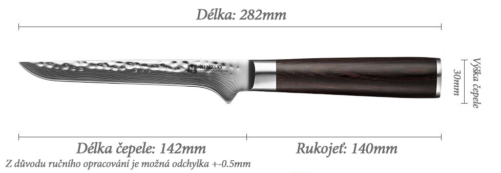 Rozměry vykosťovacího nože XinZuo He B1H 5,5"